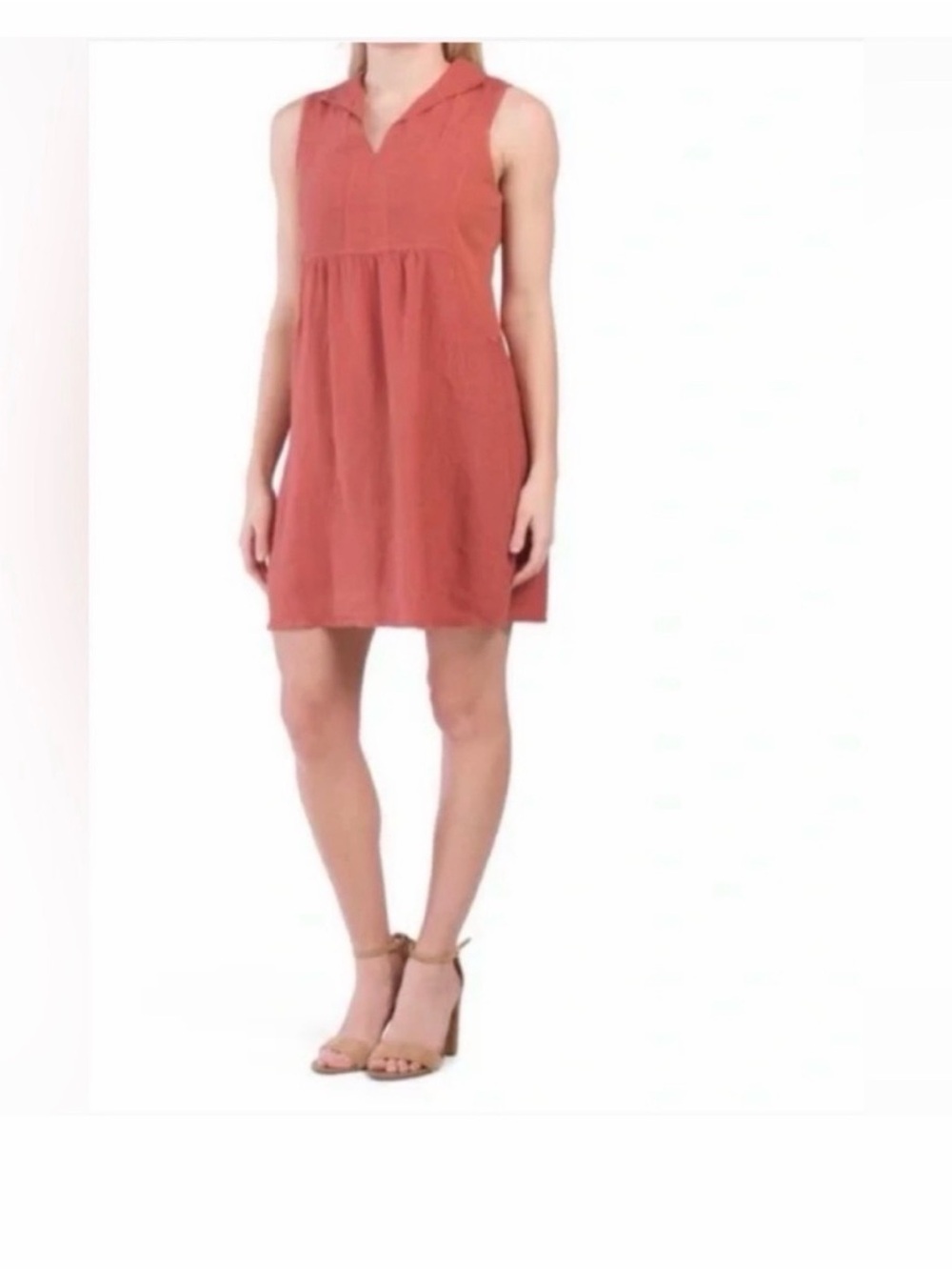 Terzo Millennio 100% linen terra cotta sleeveless collared shift dress L